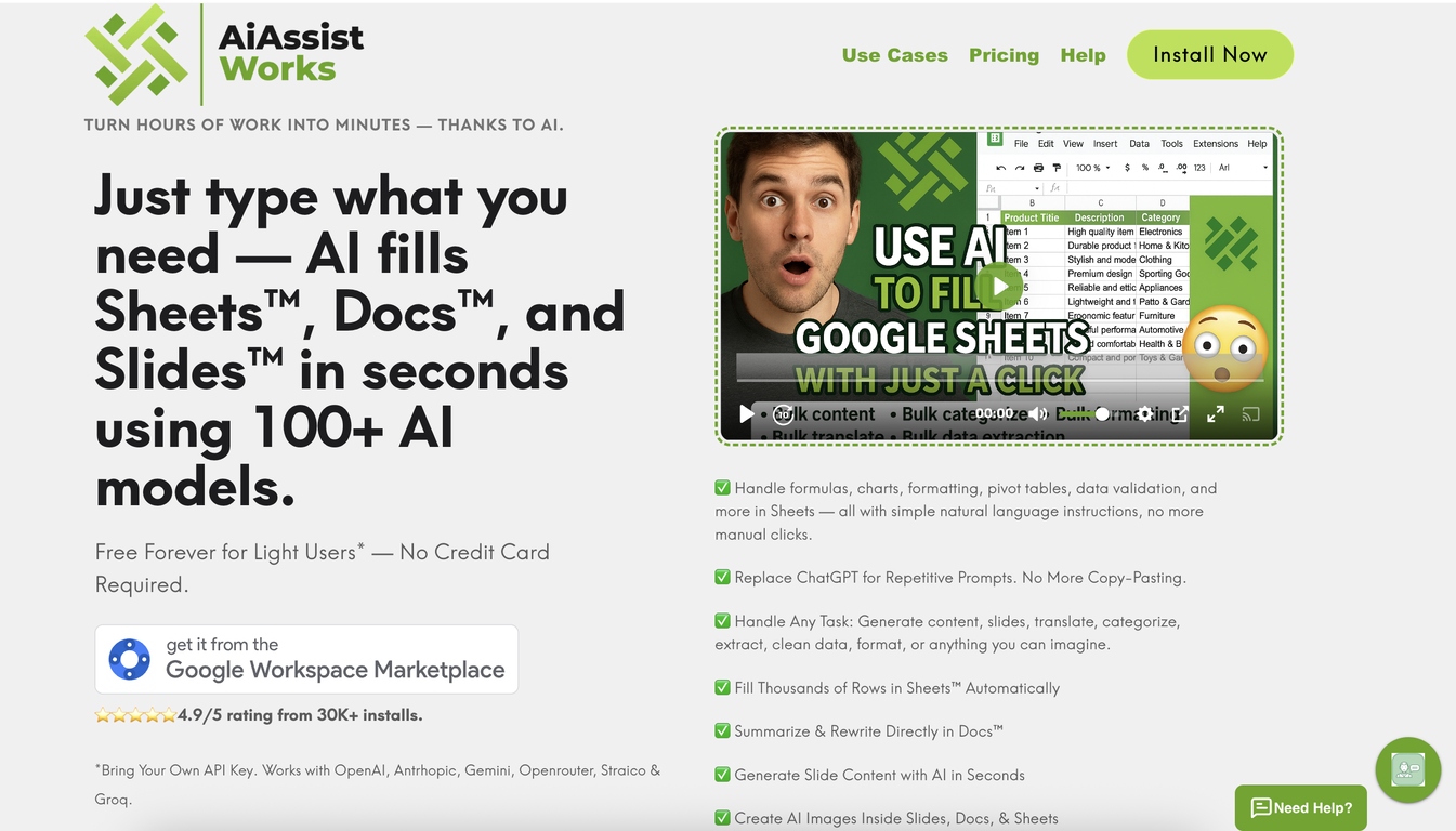 AiAssistWorks - GPT Gemini Claude AI for Sheets Docs ... image