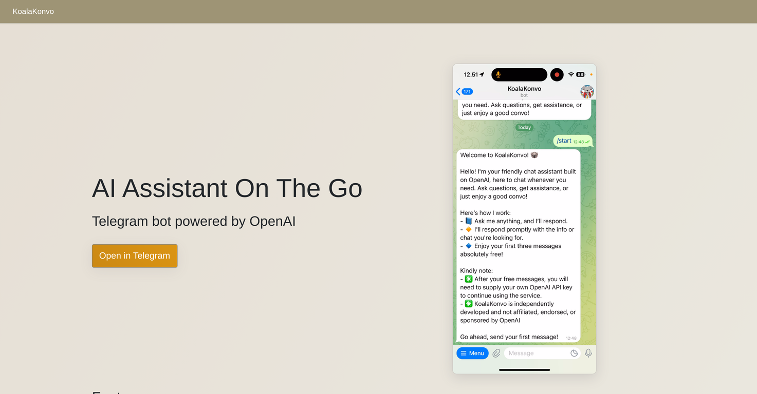 KoalaKonvo - AI Assistant for Telegram image
