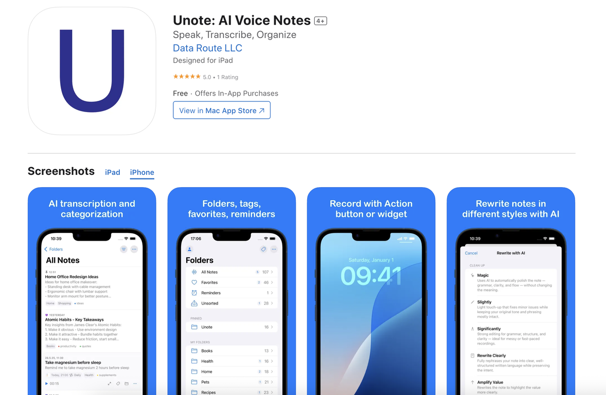 Unote: AI Voice Notes image