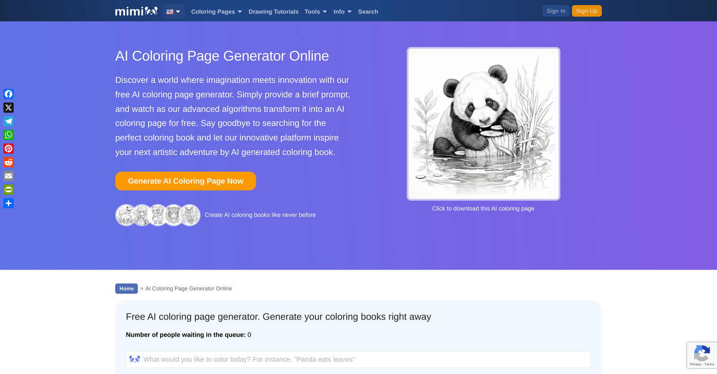 AI Coloring Page Generator Online by Mimi Panda image