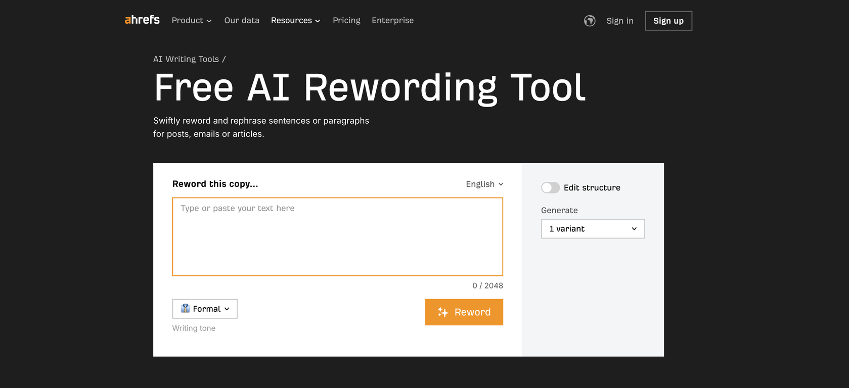 Ahrefs AI Rewording Tool image
