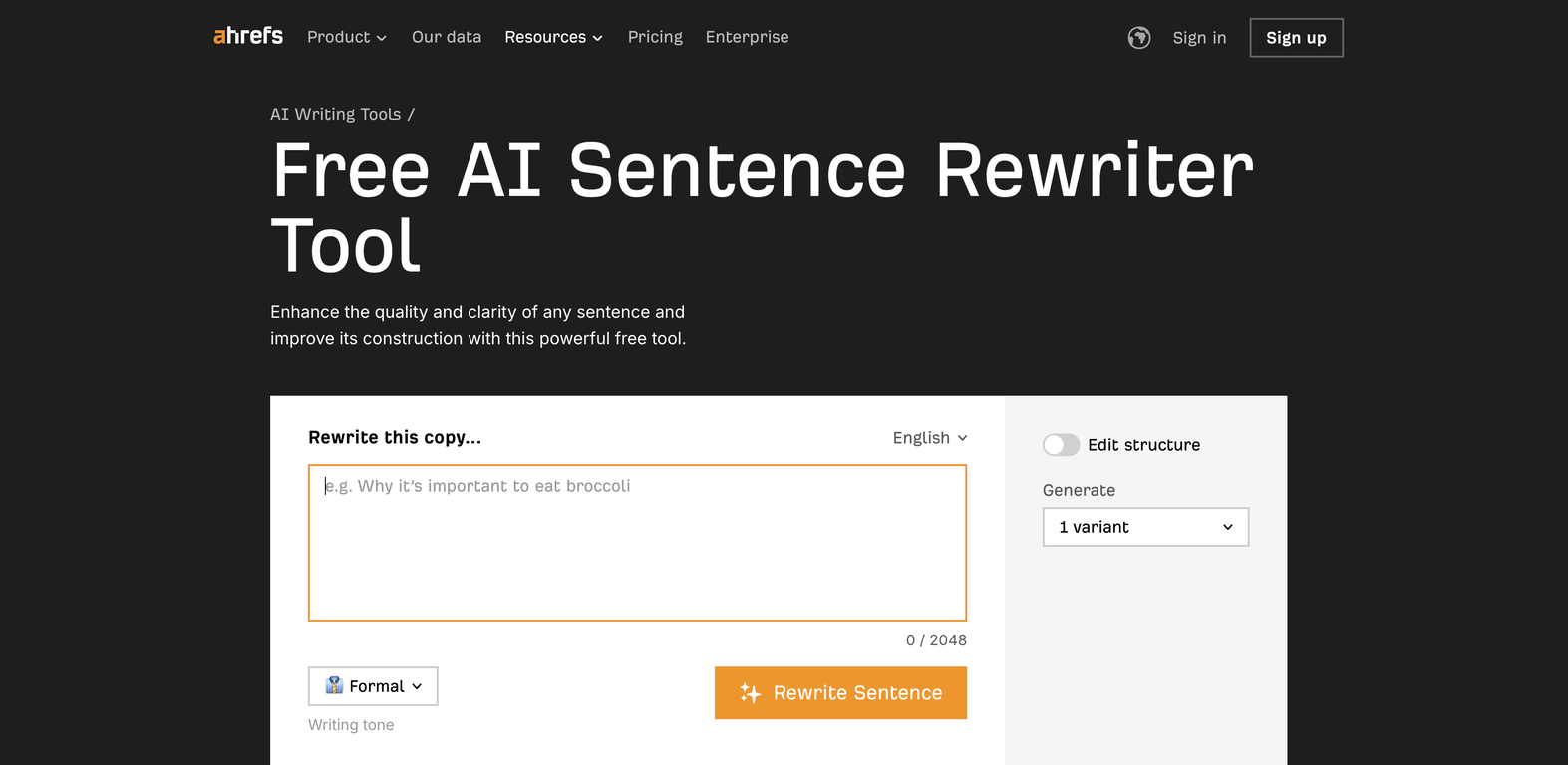 Ahrefs AI Sentence Rewriter Tool image