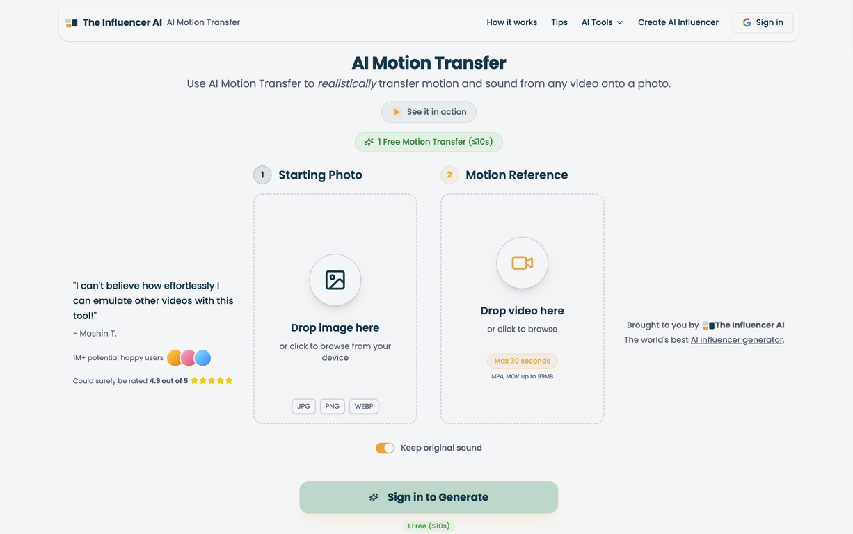 AI Motion Transfer by The Influencer AI image
